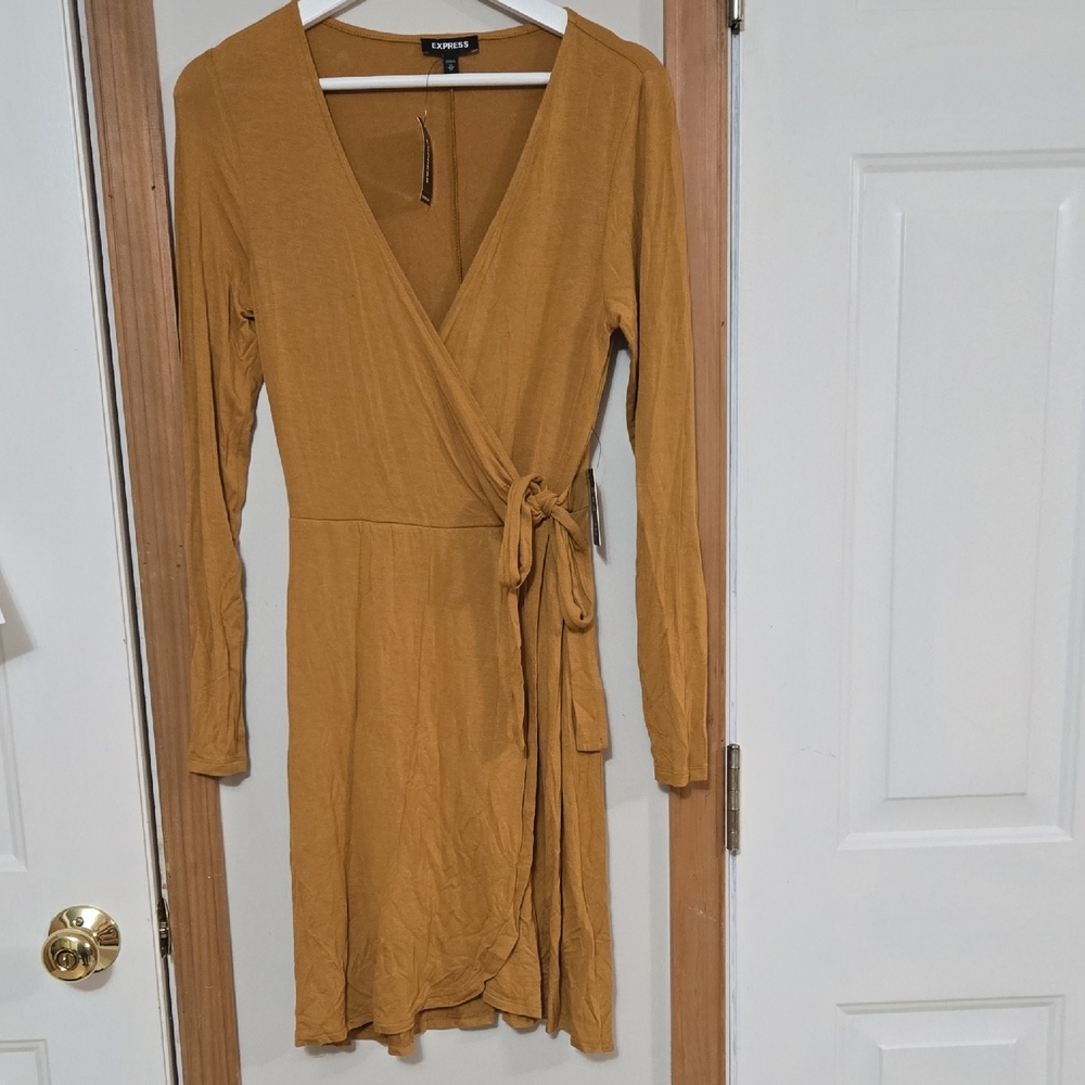 Lush Yellow Long Sleeve Wrap Dress